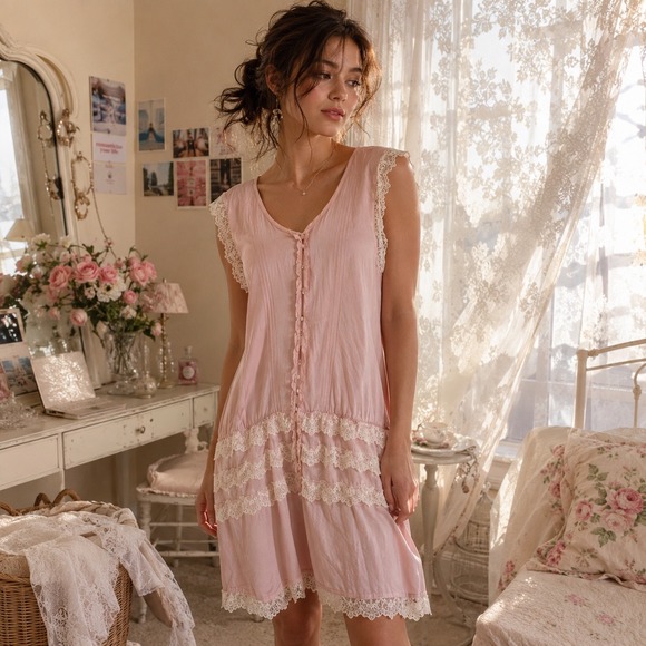 Millergirl by Nicole Miller Dresses & Skirts - Y2K Nicole Miller Miller Girl Silk Dress Women's 6 Pink Lace Fairycore Coquette